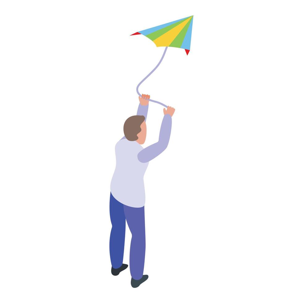 Kid playing kite icon, isometric style vector
