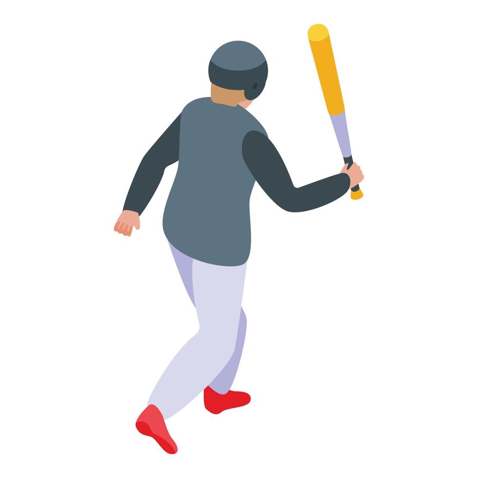 icono de niño jugando béisbol, estilo isométrico vector