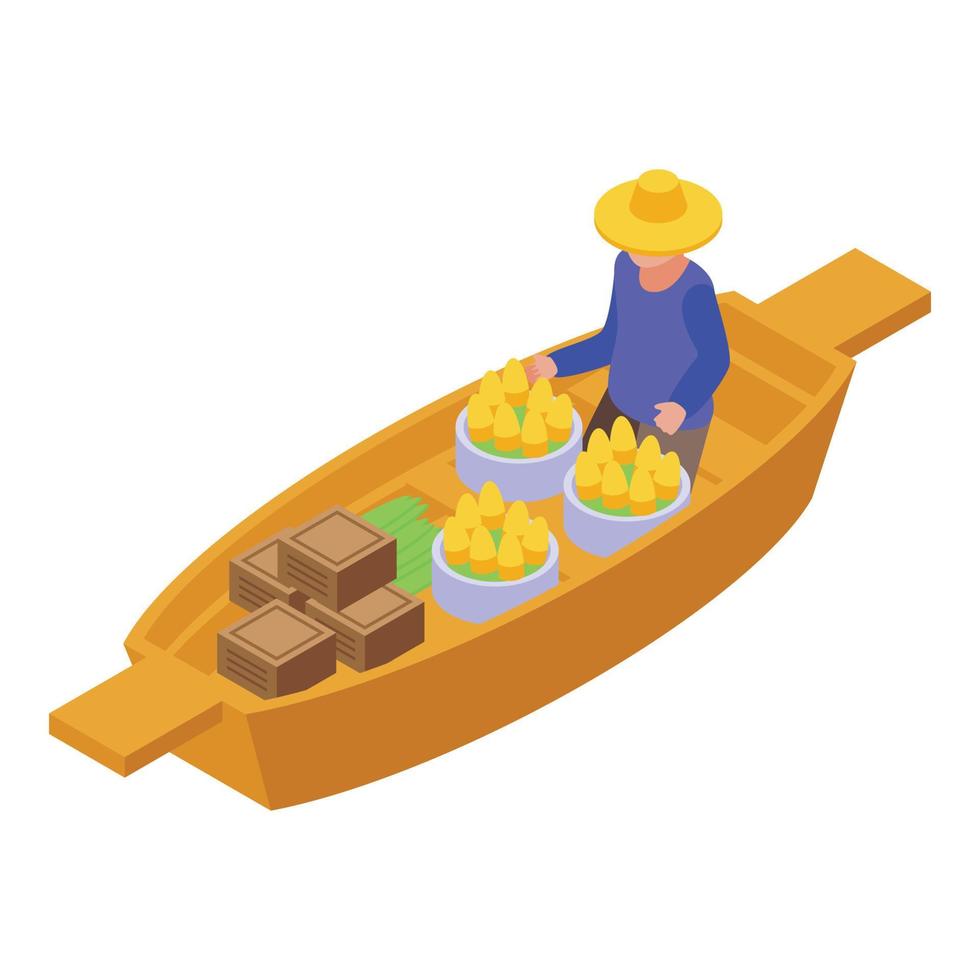 Culture floating market icon, isometric style vector