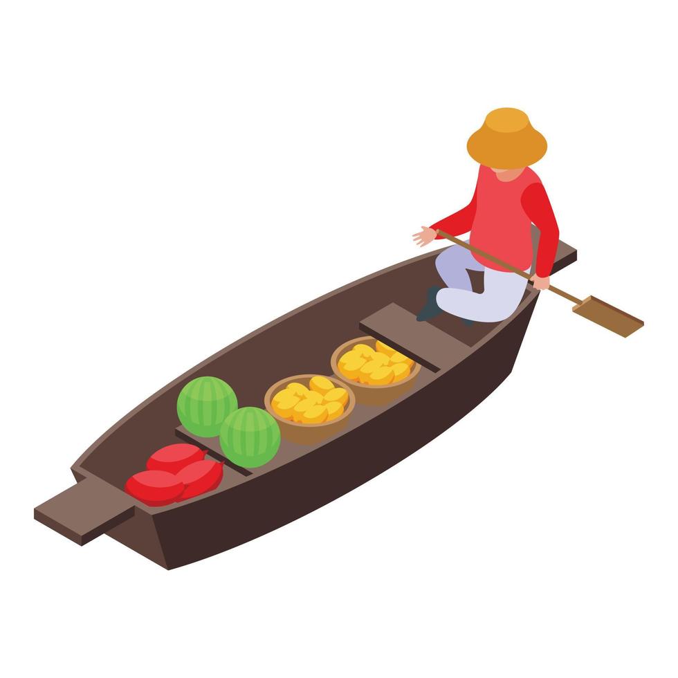 icono de mercado flotante de frutas, estilo isométrico vector