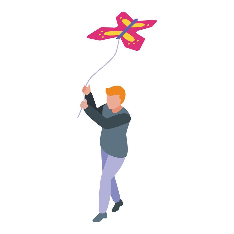 Child fly a kite icon, isometric style vector