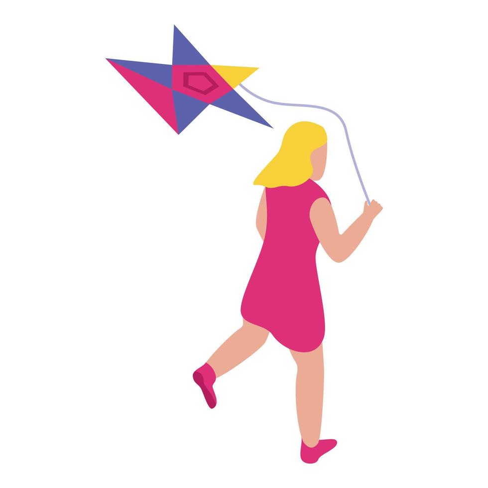 Running girl kite icon, isometric style vector