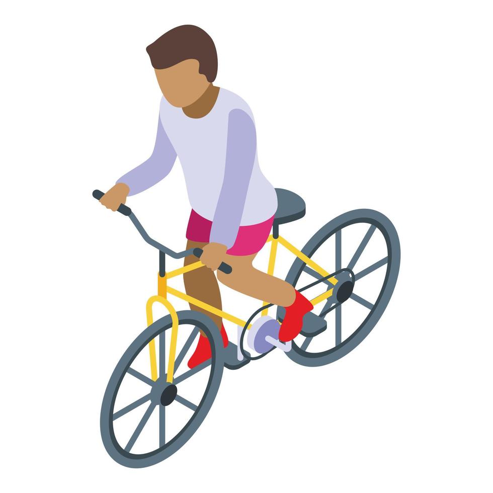 Afro american kid cycling icon, isometric style vector