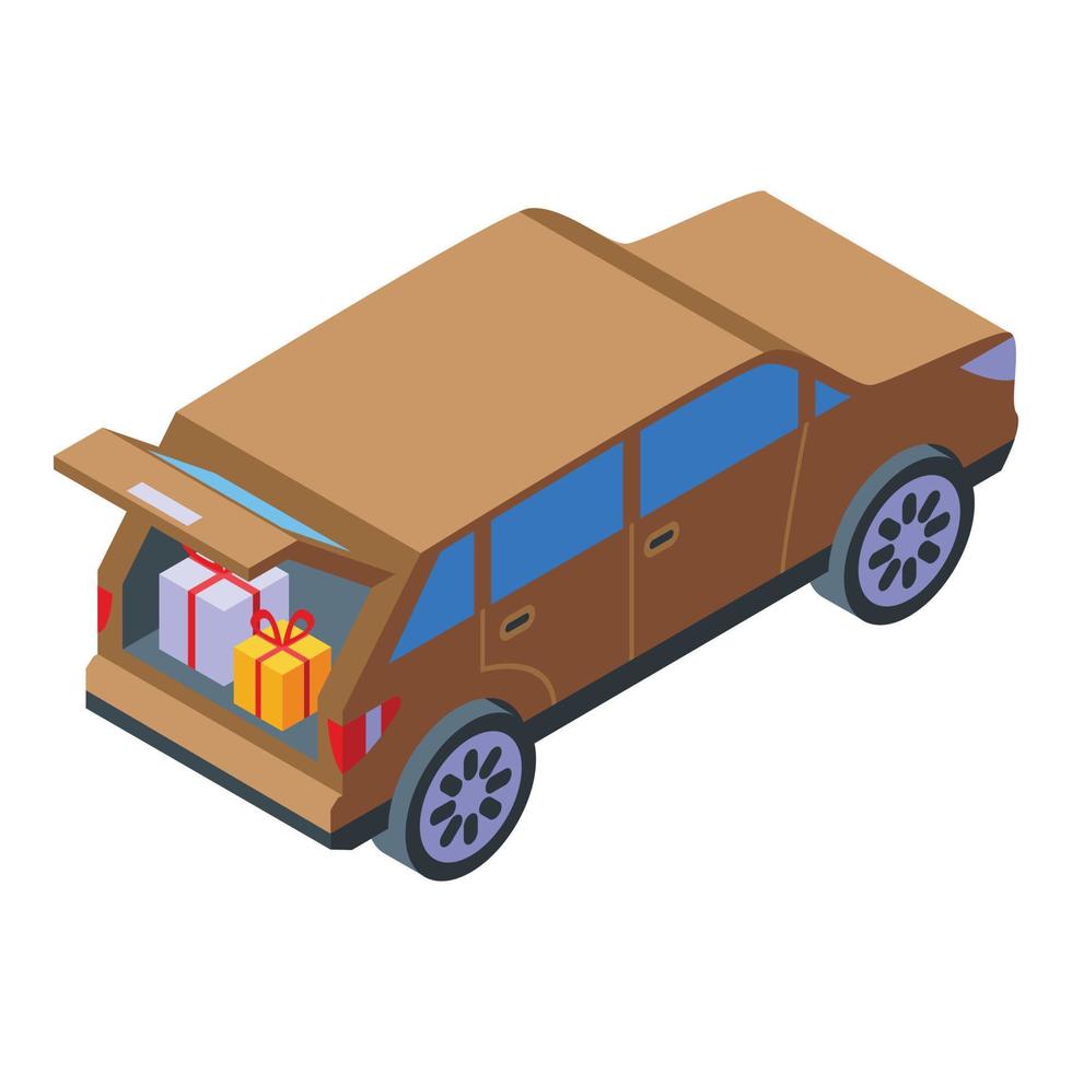 Gift box trunk car icon, isometric style vector