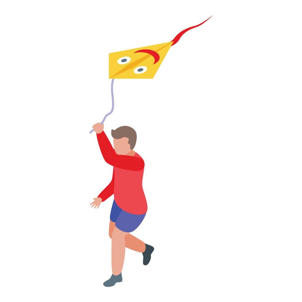 Child playing kite icon, isometric style vector