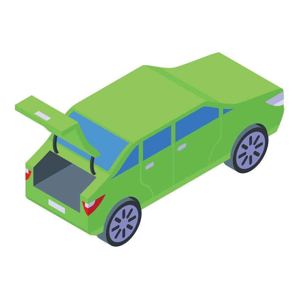 icono de coche maletero verde, estilo isométrico vector