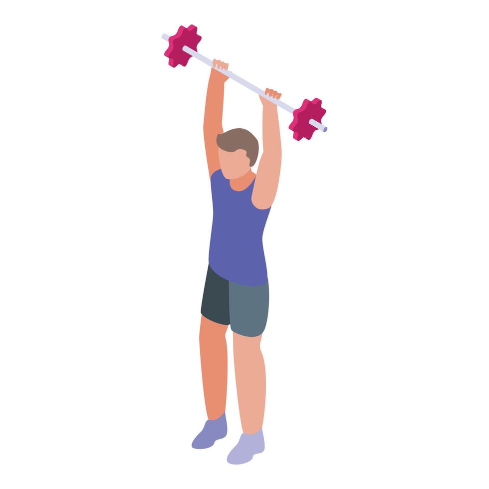 Gym barbell exercise icon, isometric style vector