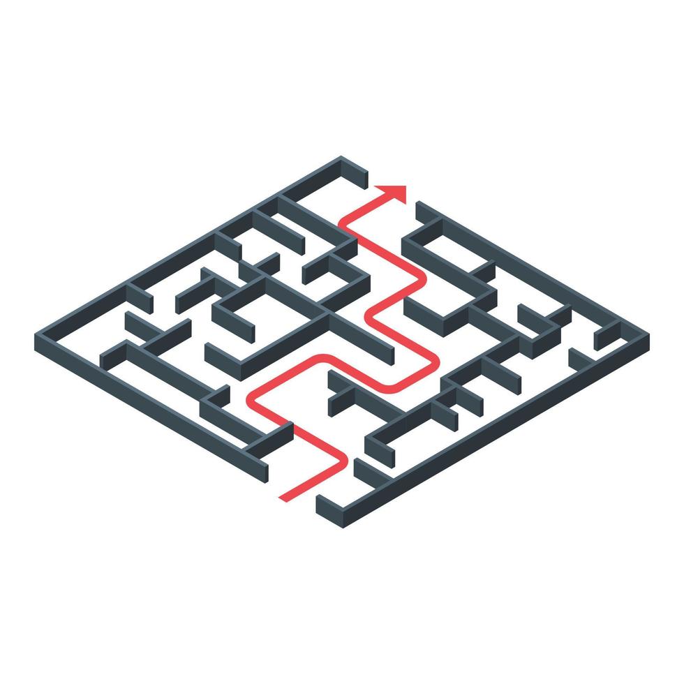 Maze solution icon, isometric style vector