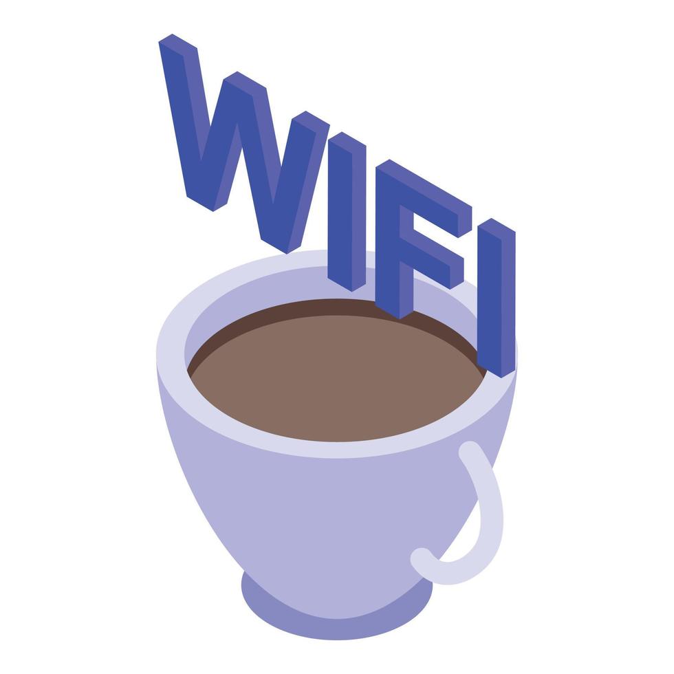 Free wifi zone coffee cup icon, isometric style vector