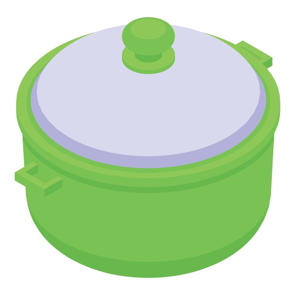 Green saucepan icon, isometric style vector