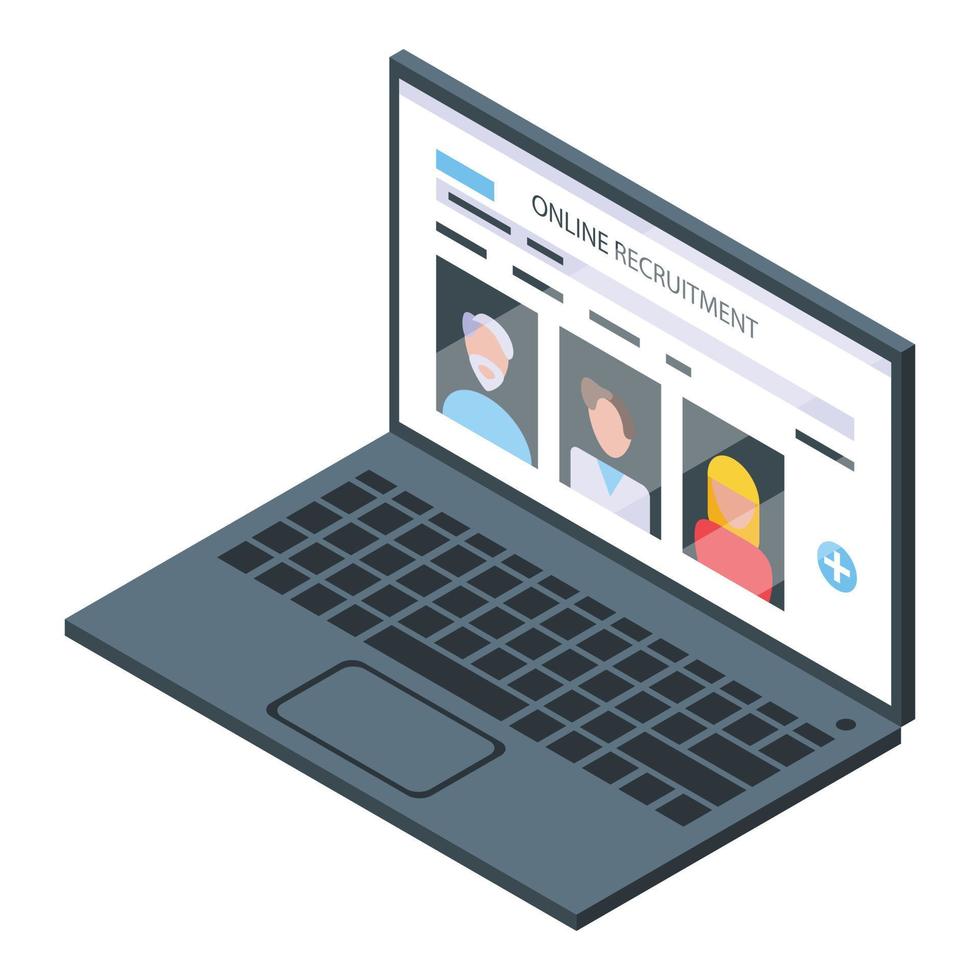 Laptop recruitment icon, isometric style vector