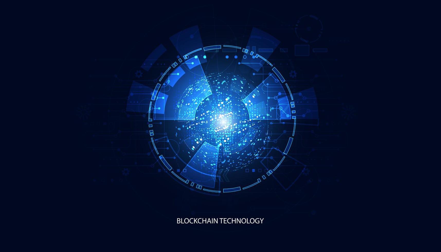 Digital abstract and digital circuit, circle, hi-tech, blockchain, technology, cryptocurrency, decentralized on blue background, modern, futuristic. vector