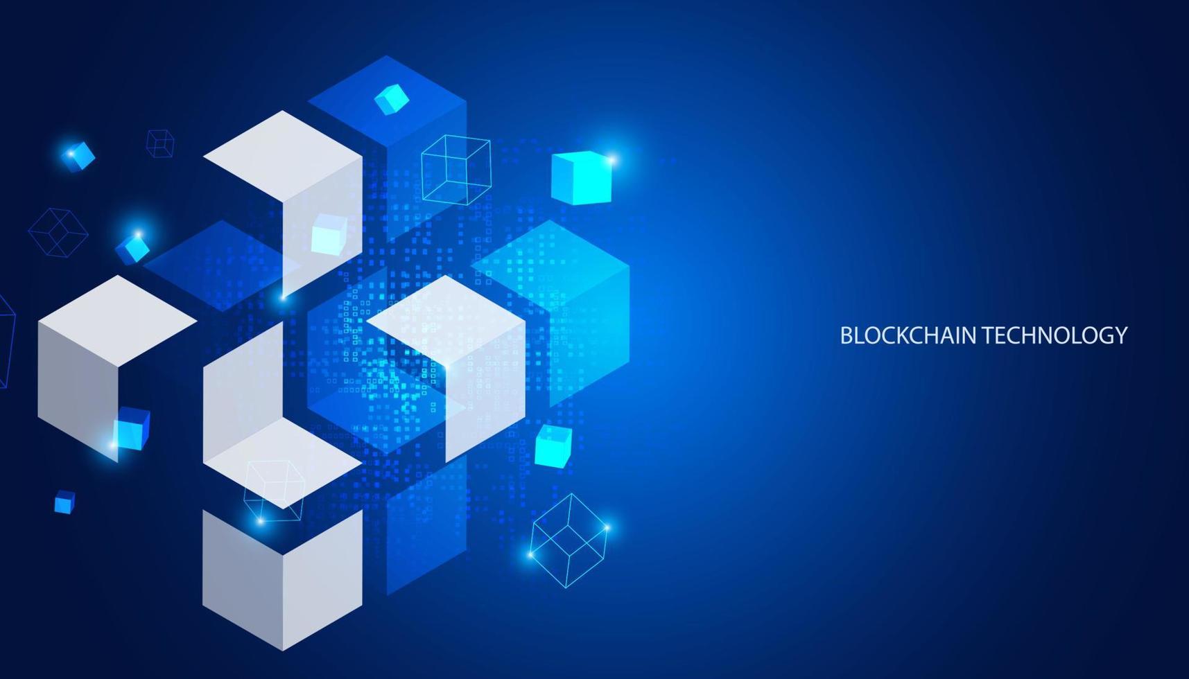 Abstract Square Box Concept Digital Technology Futuristic Modern Cryptocurrency Blockchain Connection Network On blue Background vector