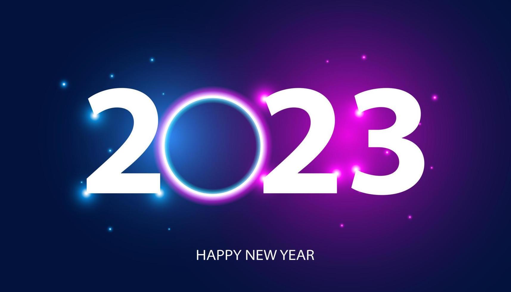 Abstract Happy new year 2023 circle light digital network on blue and purple background digital futuristic modern hi-tech space vector
