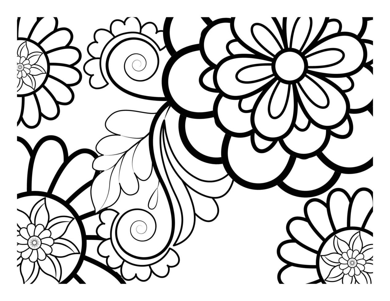 Coloring book for adult and older children. Coloring page with flowers
