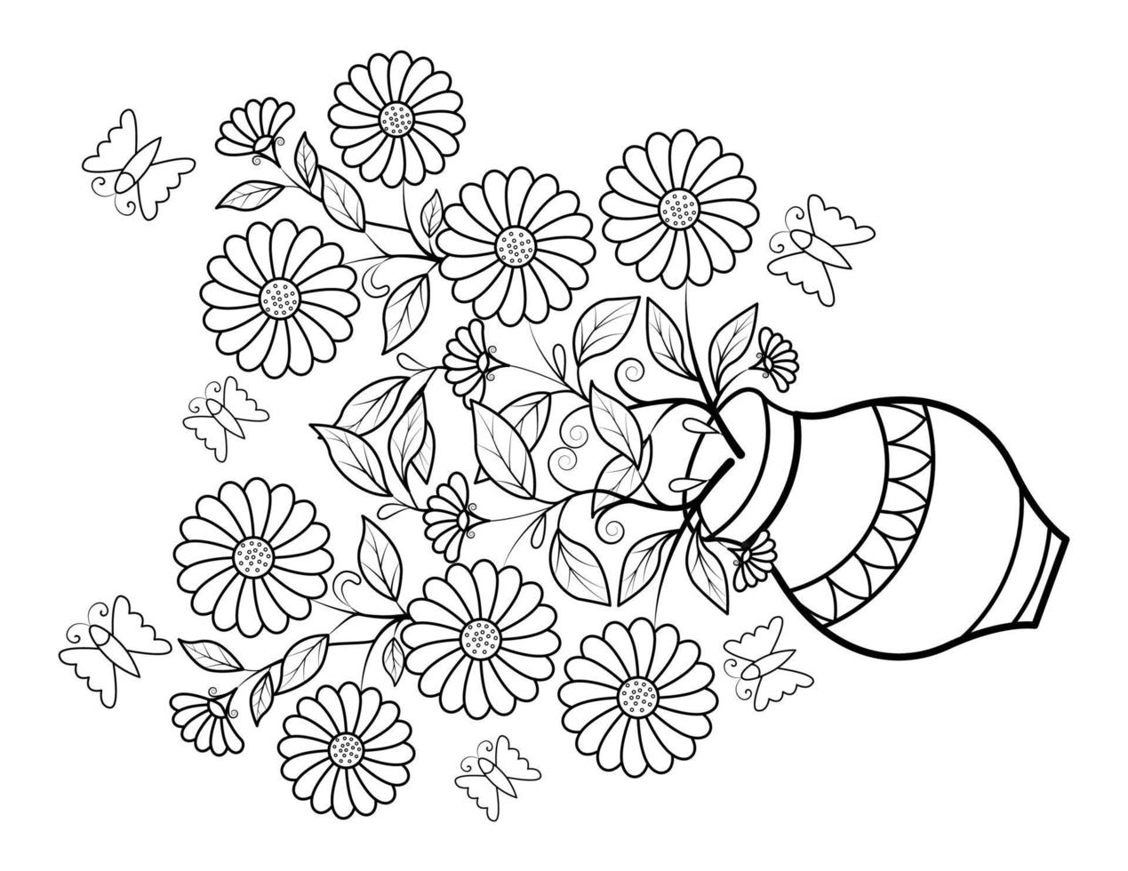 Coloring book for adult and older children. Coloring page with flowers pattern fram vector