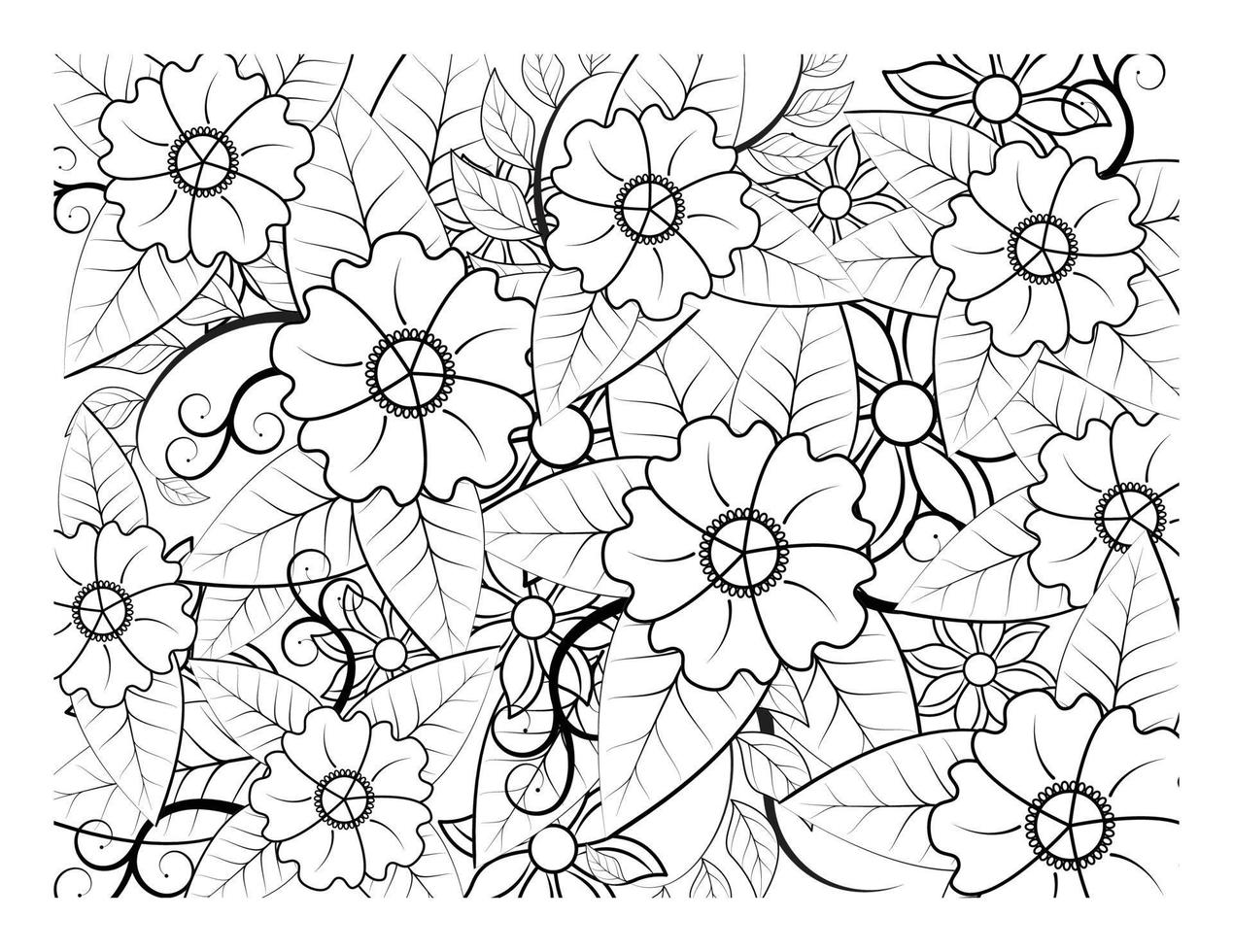 Coloring book for adult and older children. Coloring page with flowers pattern fram vector