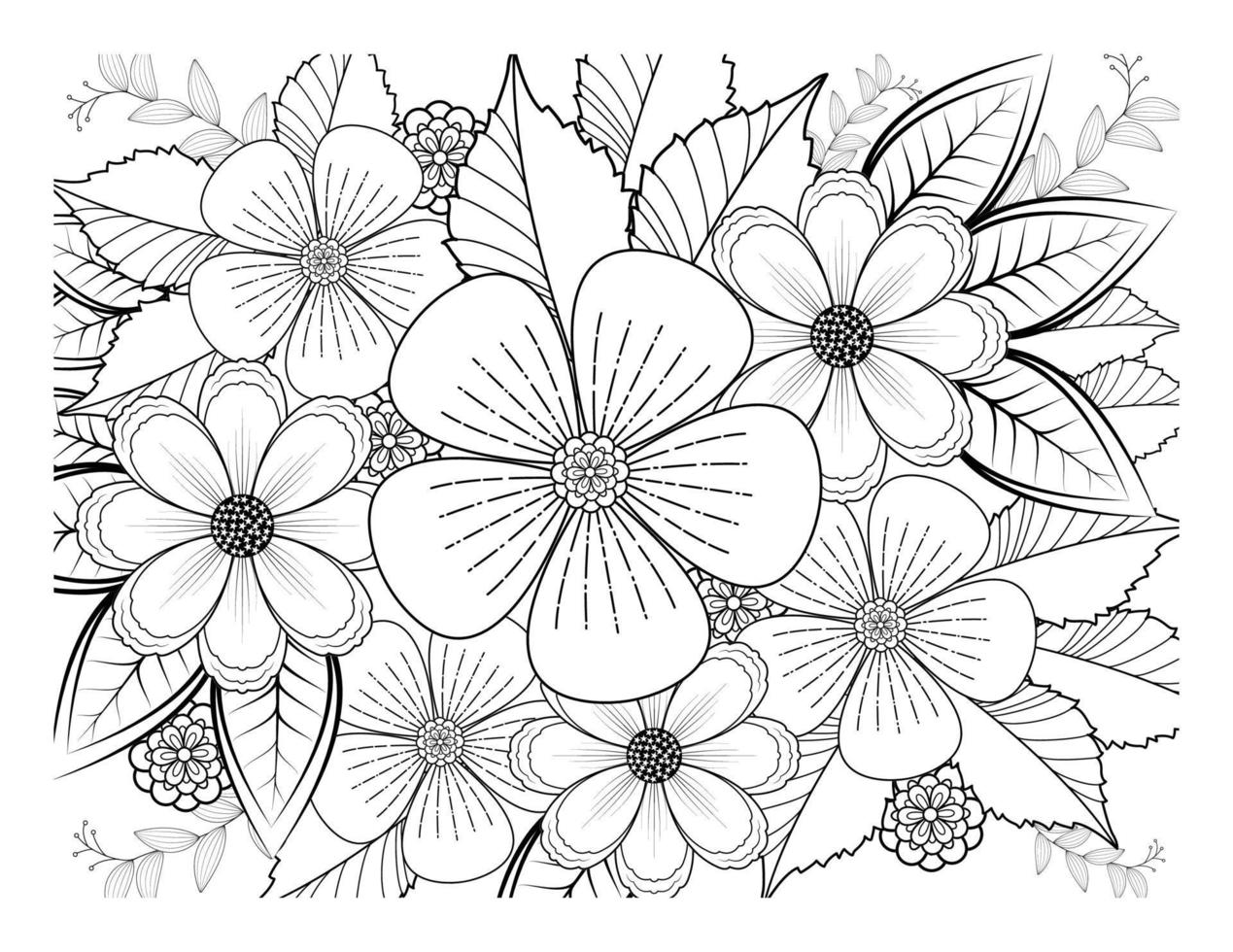 Coloring book for adult and older children. Coloring page with flowers pattern fram vector