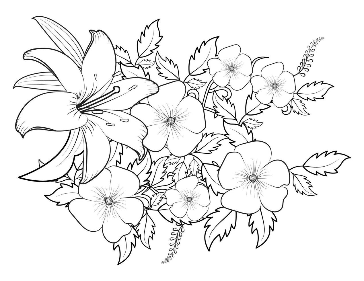 Coloring book for adult and older children. Coloring page with flowers pattern fram vector