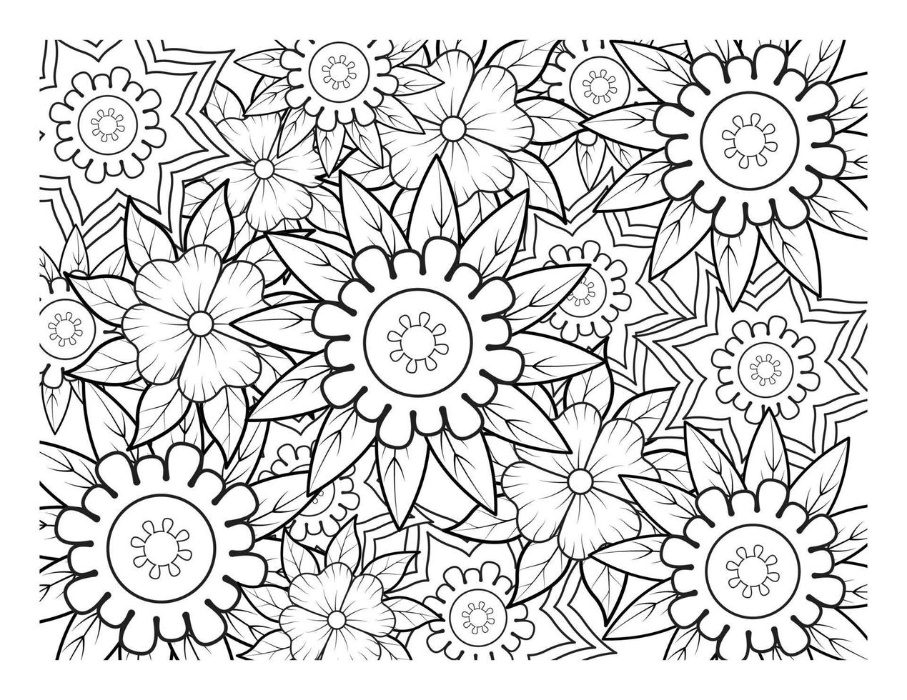Coloring book for adult and older children. Coloring page with flowers pattern fram vector