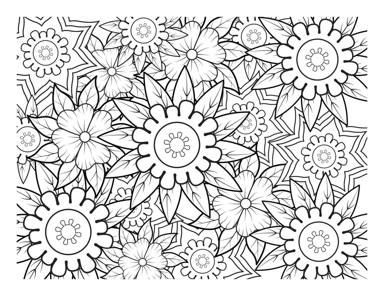 Coloring book for adult and older children. Coloring page with flowers pattern fram vector