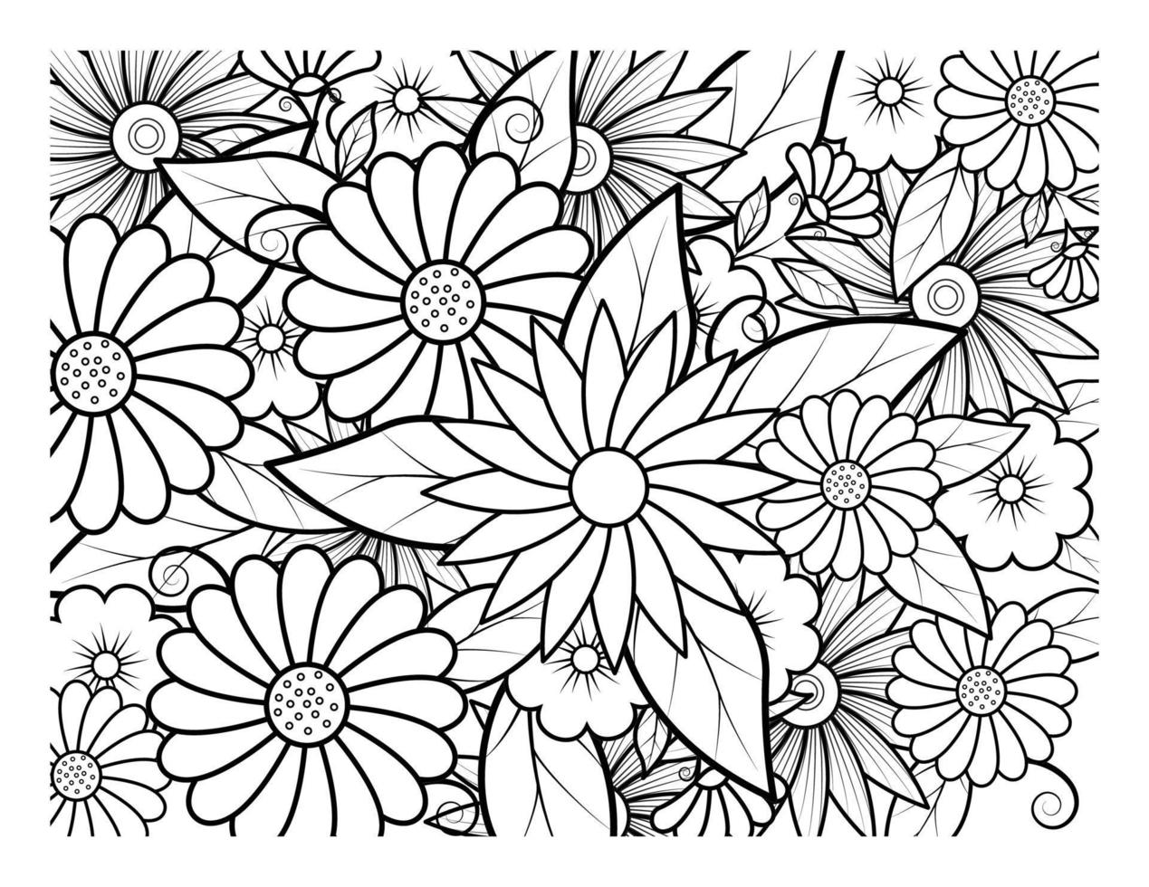 Coloring book for adult and older children. Coloring page with flowers pattern fram vector