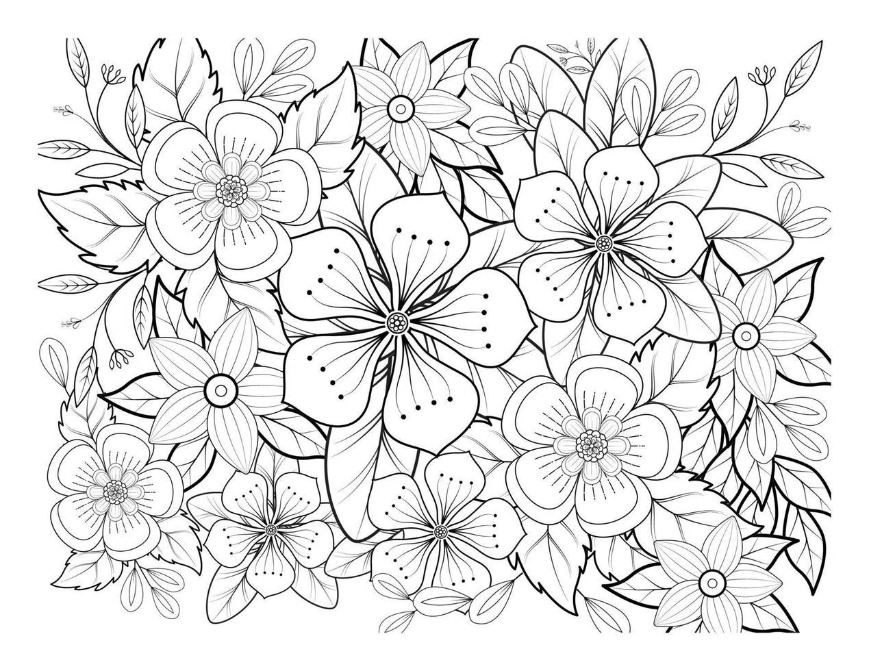 Coloring book for adult and older children. Coloring page with flowers pattern fram vector