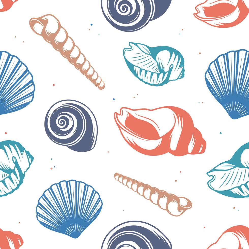 Seashells, conches seamless pattern, sea beach background vector