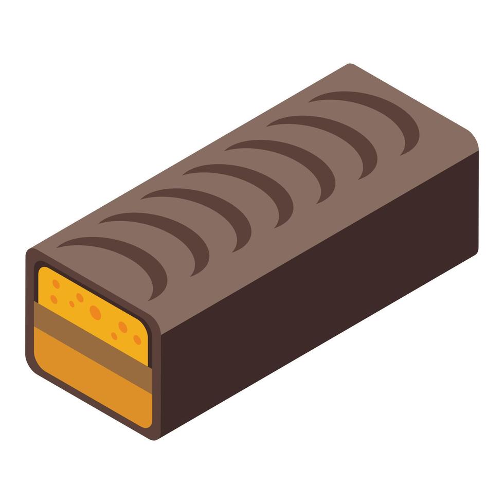 icono de barra deportiva de chocolate, estilo isométrico vector