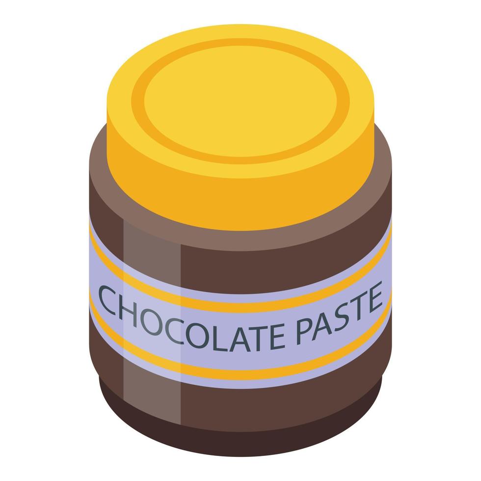 Chocolate paste glass jar icon, isometric style vector