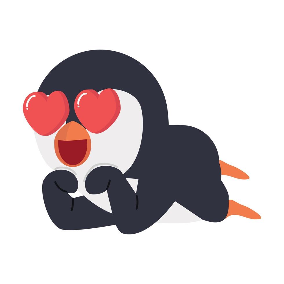 lindo pequeño pingüino enamorado vector