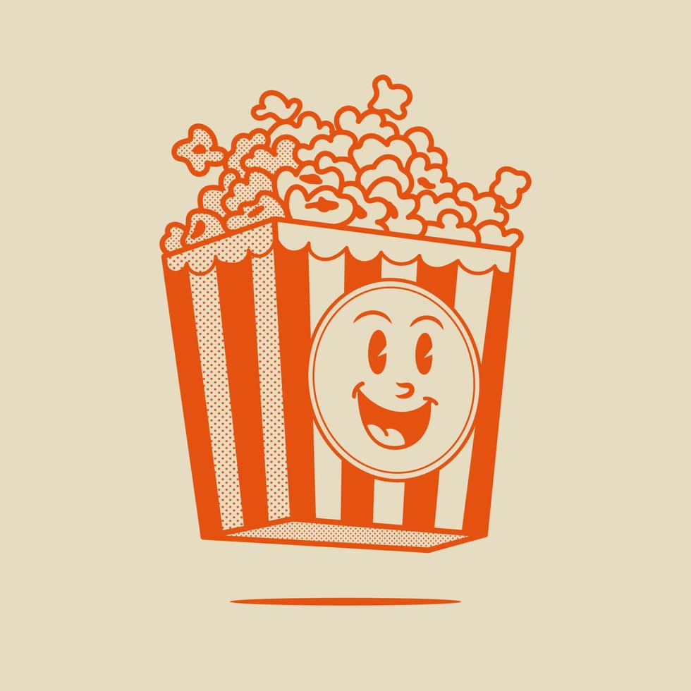 Popcorn Character, Retro Mascot Character vector