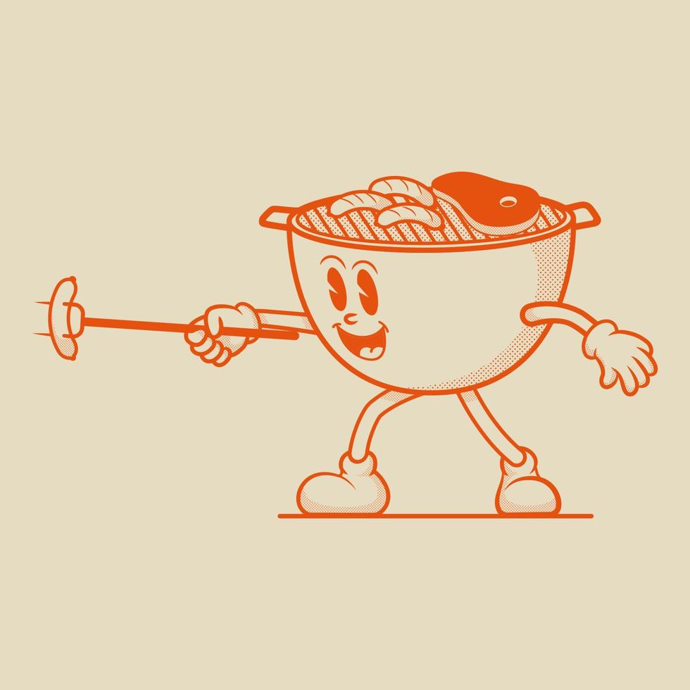 personaje de parrilla de barbacoa, personaje de mascota retro vector