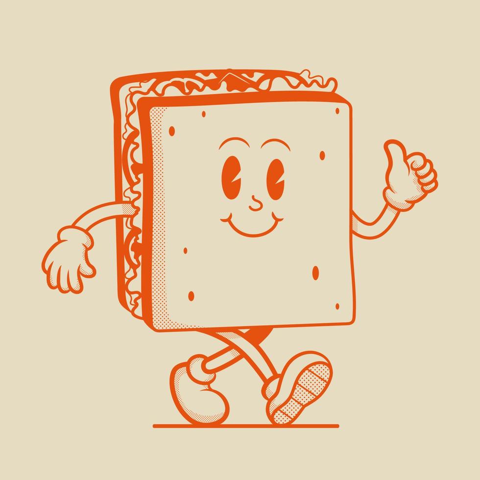 personaje de sándwich, personaje de mascota retro vector