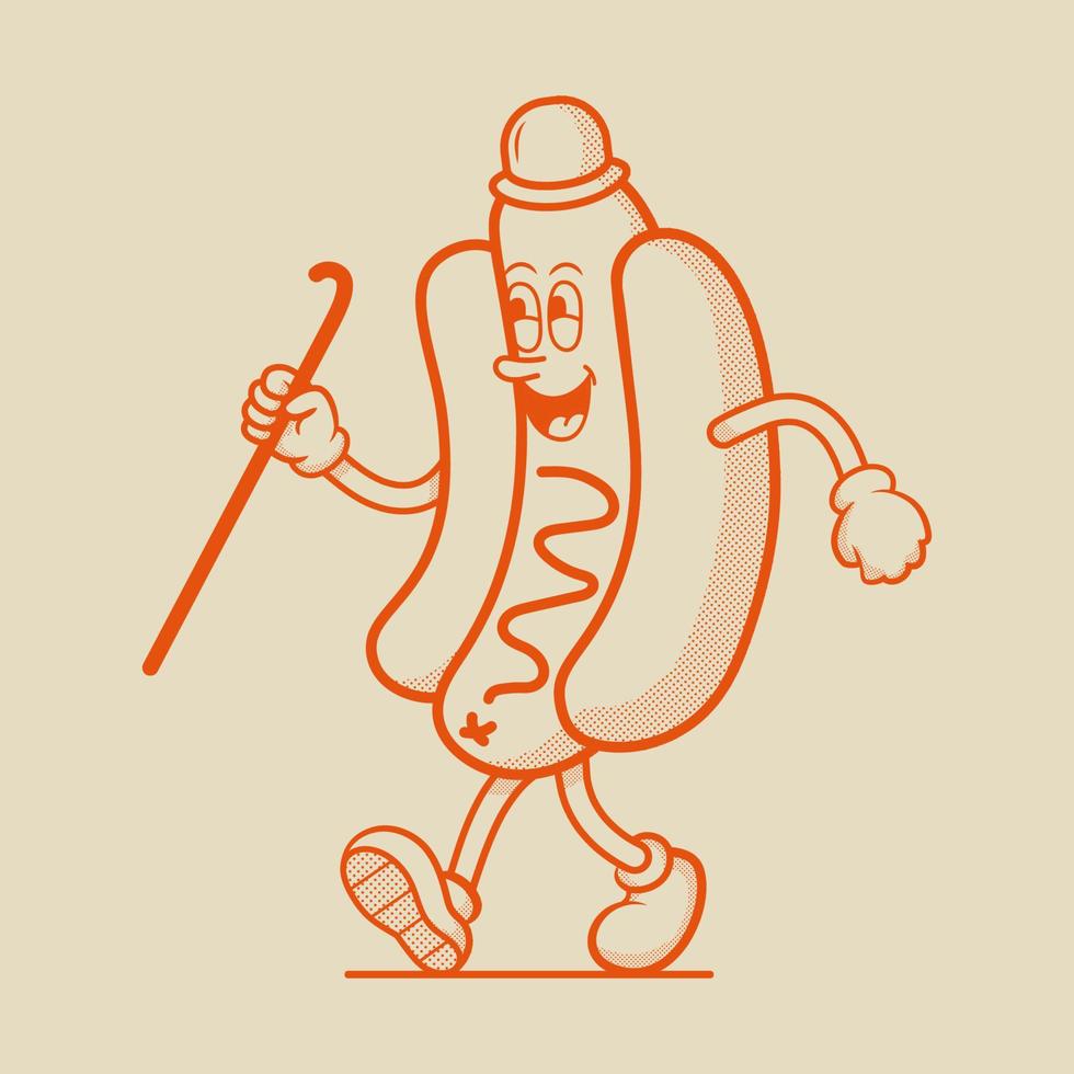 personaje de perrito caliente, personaje de mascota retro vector