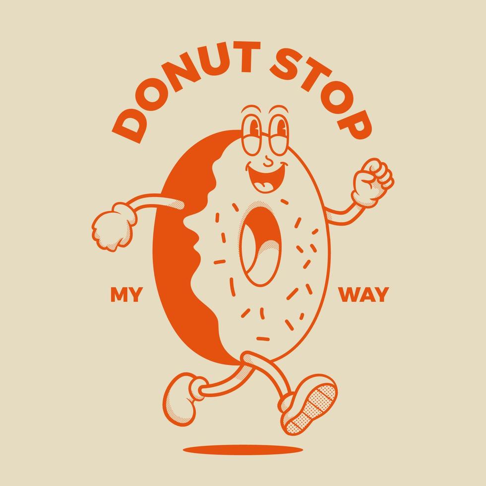 personaje de donut, personaje de mascota retro vector