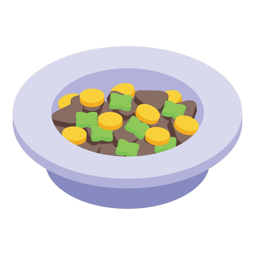 Full cat dish icon, isometric style vector