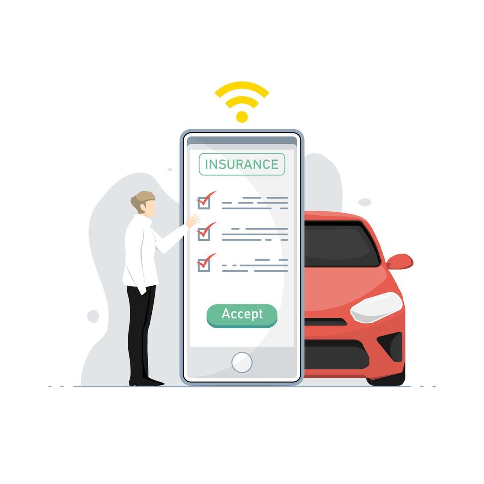 Check personal car insurance claim online on smartphone, Digital marketing illustration. vector