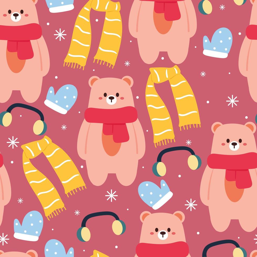 cute winter bear seamless pattern for winter wallpaper, gift wrap paper vector