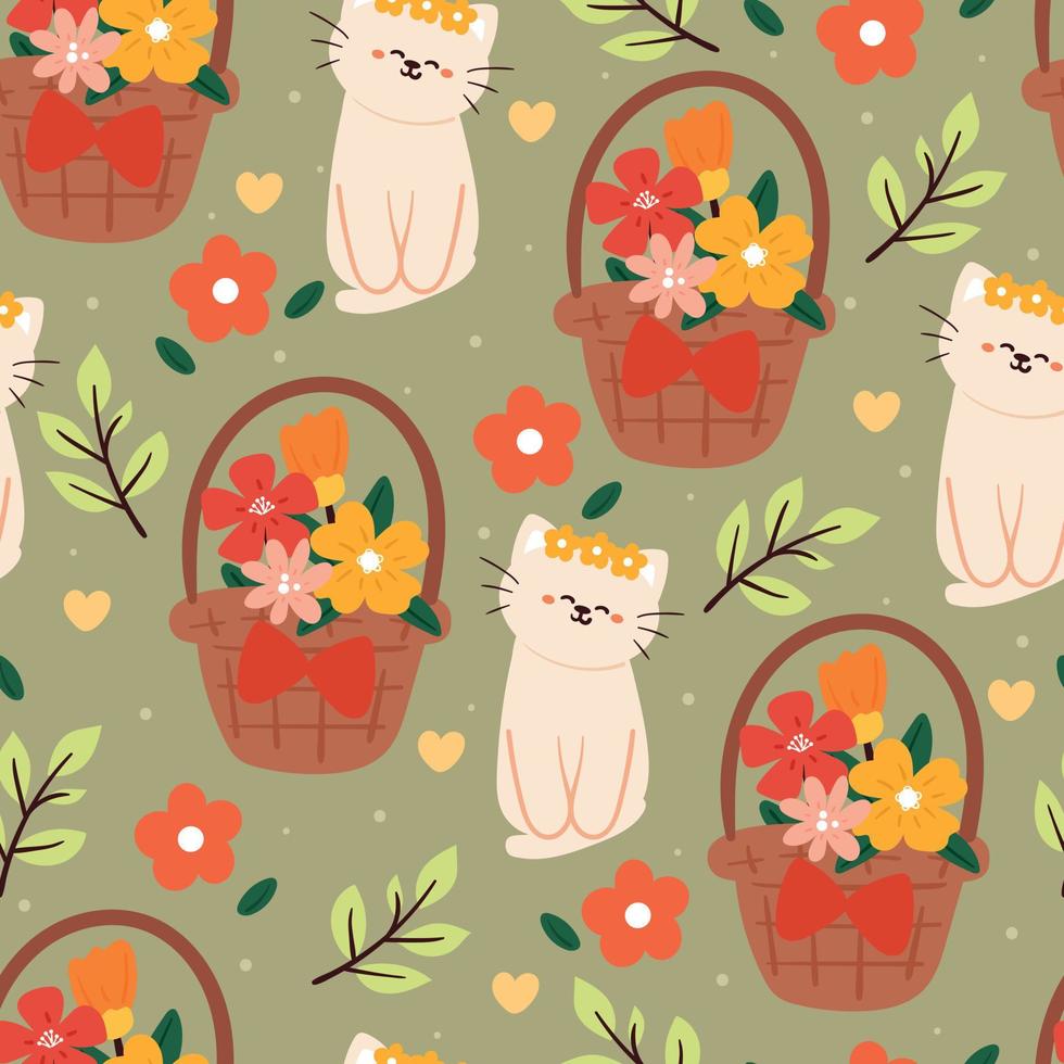 gato de dibujos animados de patrones sin fisuras. lindo papel tapiz de animales para papel de regalo vector