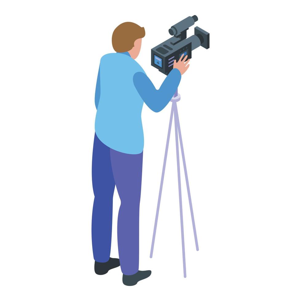 Reportage street video cameraman icon, isometric style vector