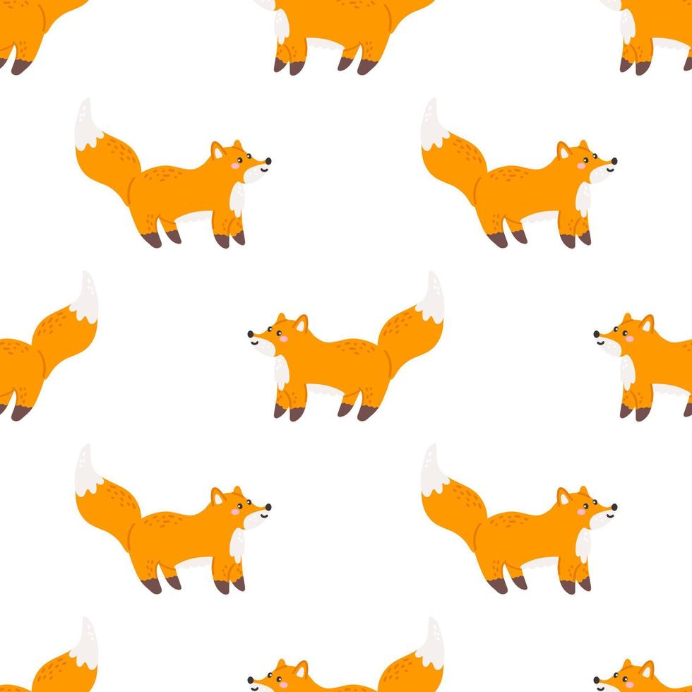 Cute fox. Vector seamless pattern on white background