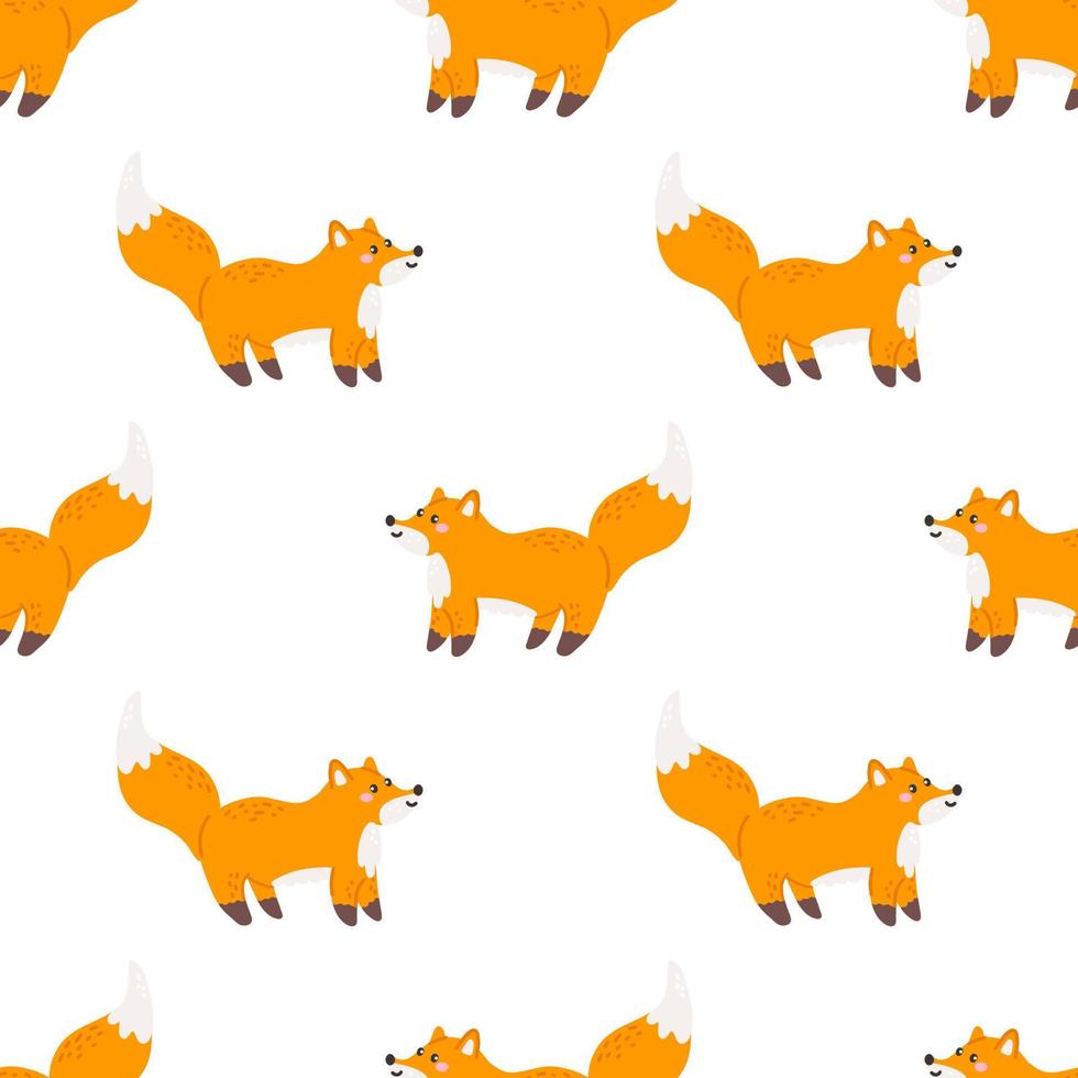 Cute fox. Vector seamless pattern on white background