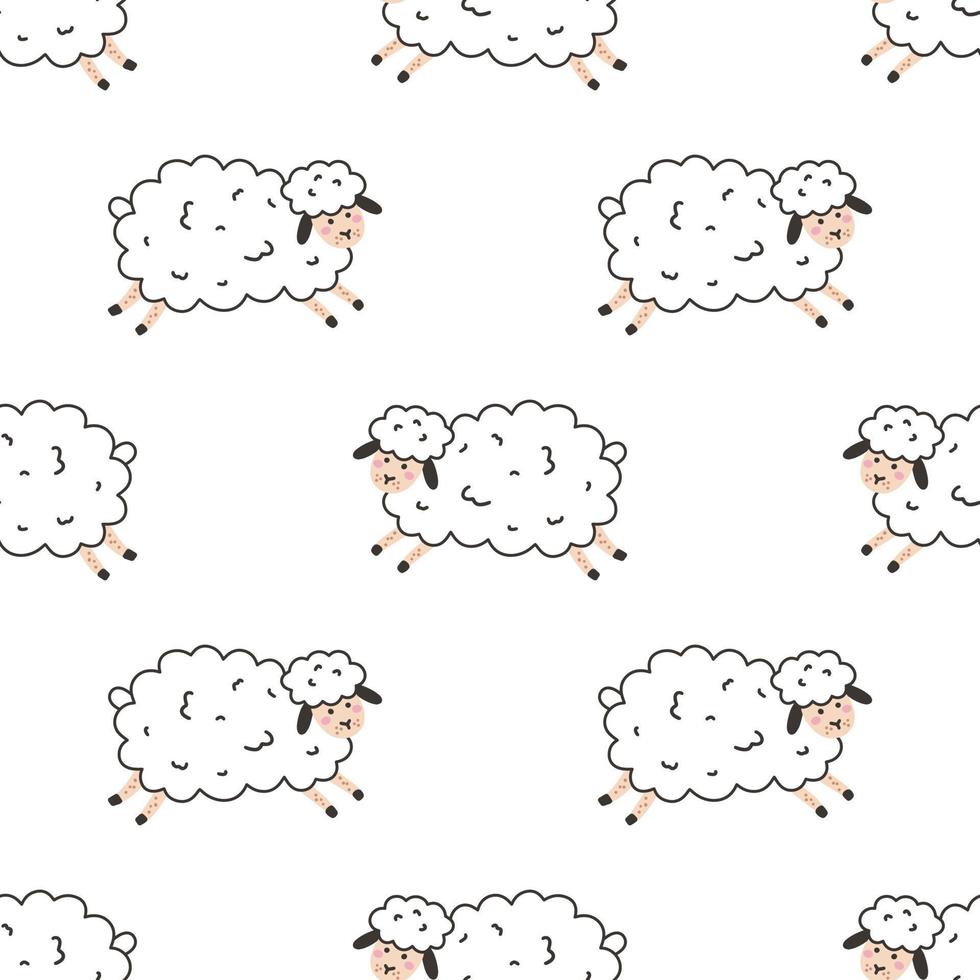 Funny sheep. Vector seamless pattern on white background