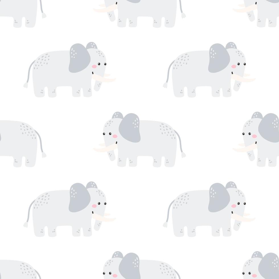 Cute elephant. Vector seamless pattern on white background