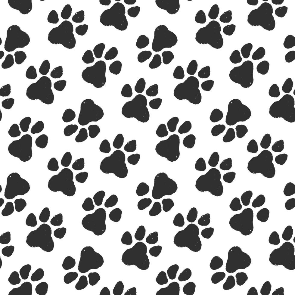 Dog paw prints, trail of animal footprints, vector seamless pattern on white background