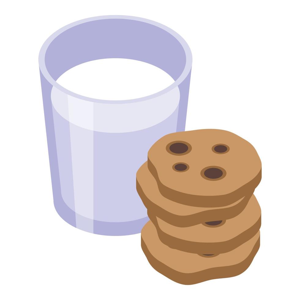 Healthy breakfast milk cookie icon, isometric style vector
