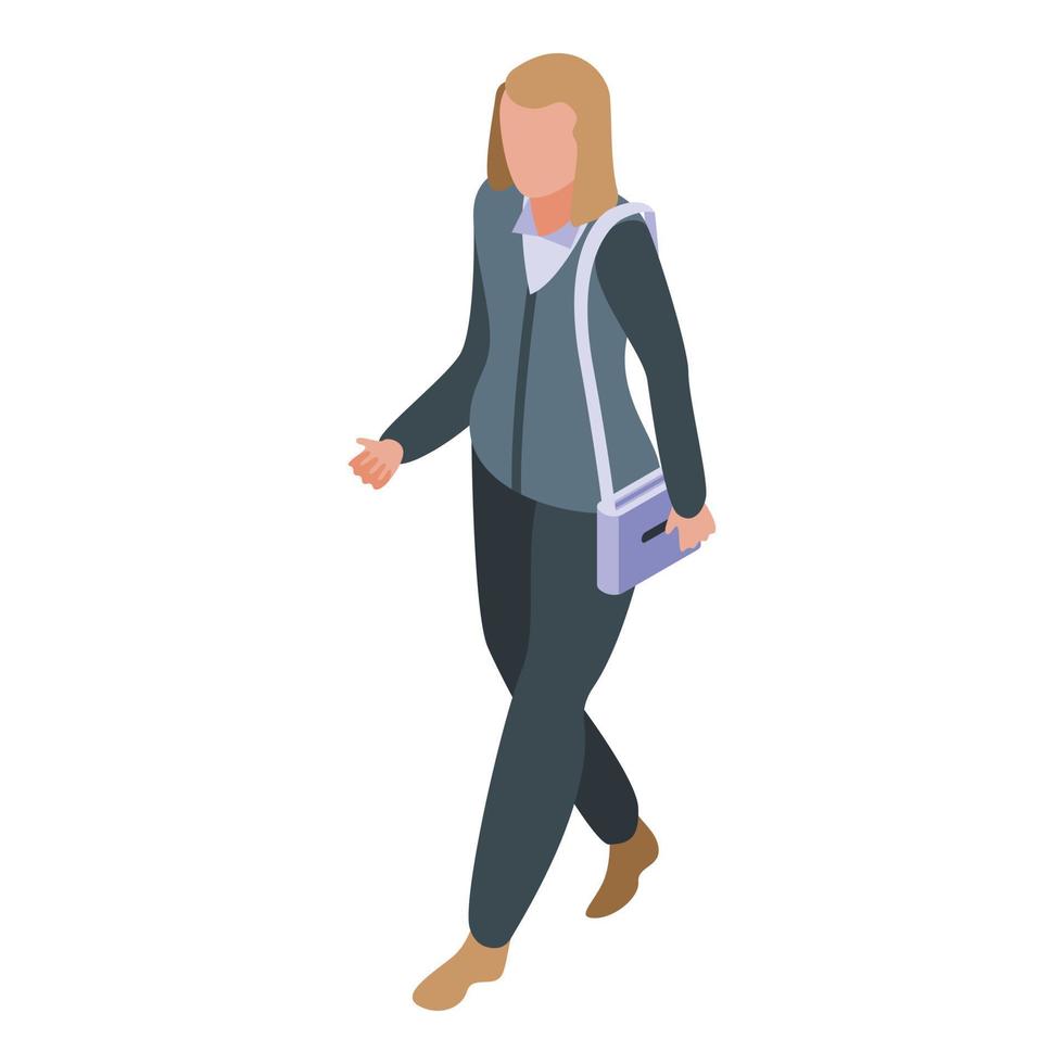 Successful business woman with bag icon, isometric style vector