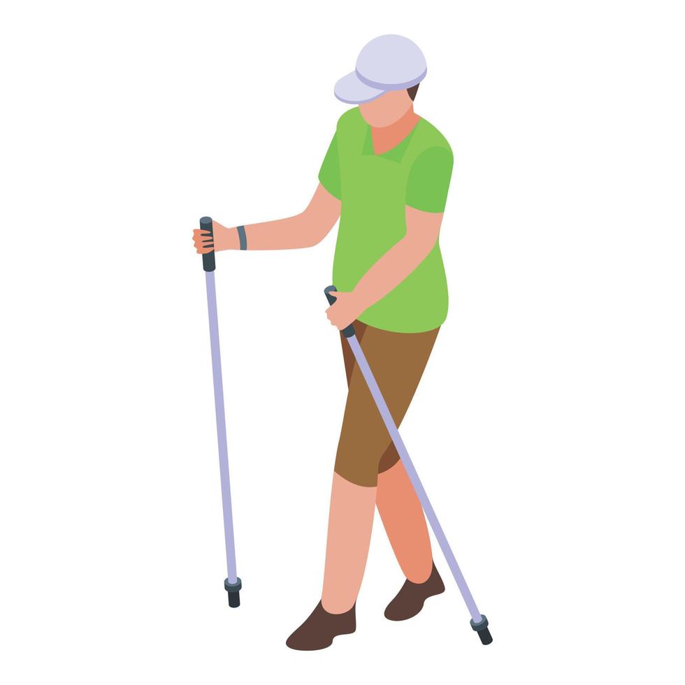 Cane nordic walking icon, isometric style vector