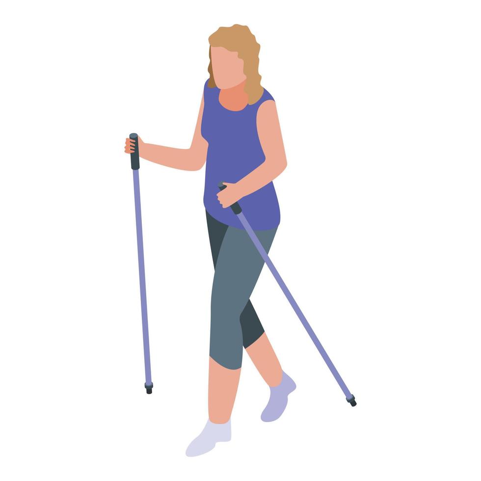 Nordic walking trekking icon, isometric style vector